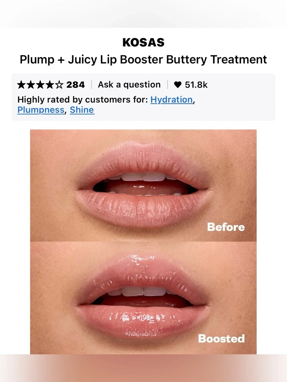 Kosas Plump + Juicy Lip Booster Buttery Treatment — Clear